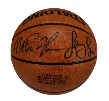 Magic Johnson & Larry Bird Dual Signed Limited Edition MVP NBA Game Basketball #ed/500 (UDA)